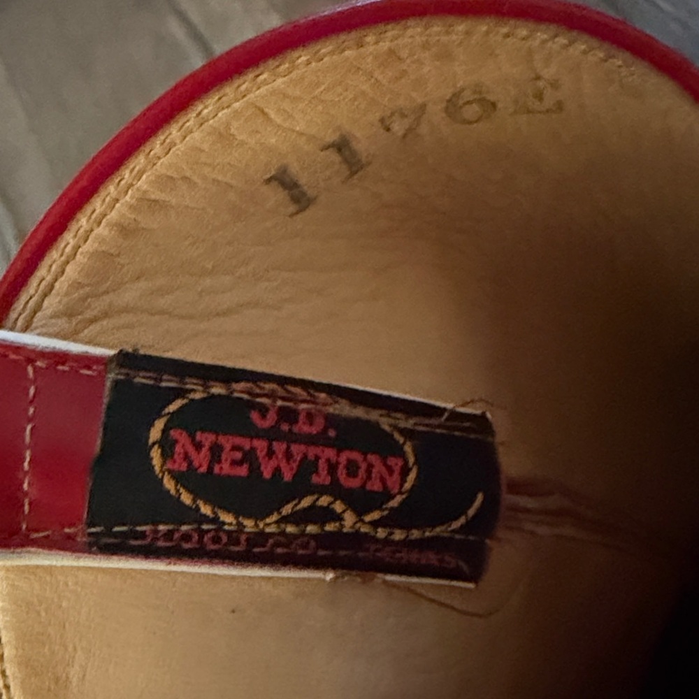 J.D. Newton Red and Navy Leather Cowboy Boots - Picture 6 of 6